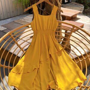 Mustard Yellow Ruffle Smocked Waist Flowy Sundress